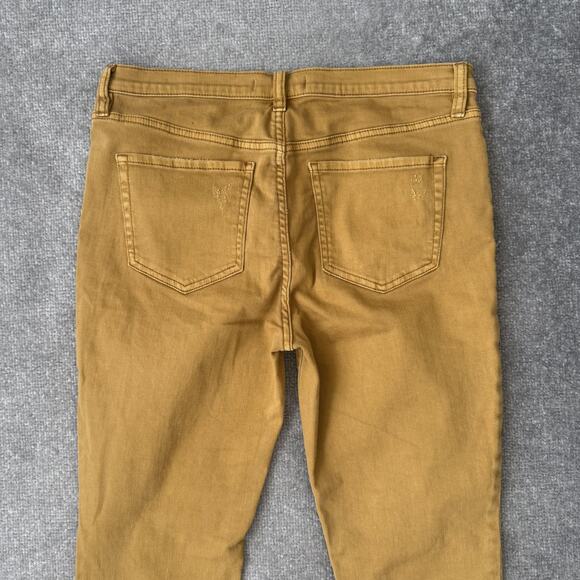 Free People Jeans Womens 30 Yellow Mid Rise Skinny Fringe Hem Distressed Stretch - Picture 11 of 12